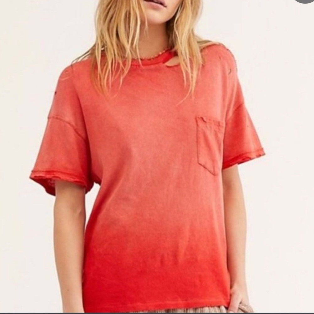 Free people lucky distressed tee red